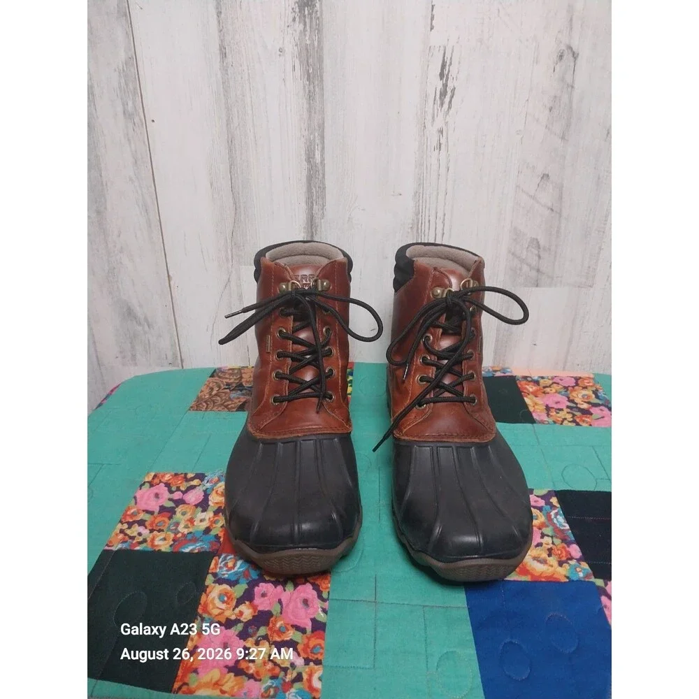 Sperry Men's Size 9.5 Avenue Brown Leather Waterproof Duck Boots